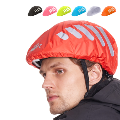 BTR waterproof red hi vis cycling helmet cover with reflective strips