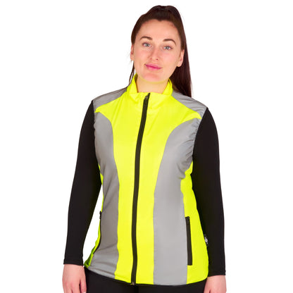 BTR womens yellow reflective gilet worn by a model