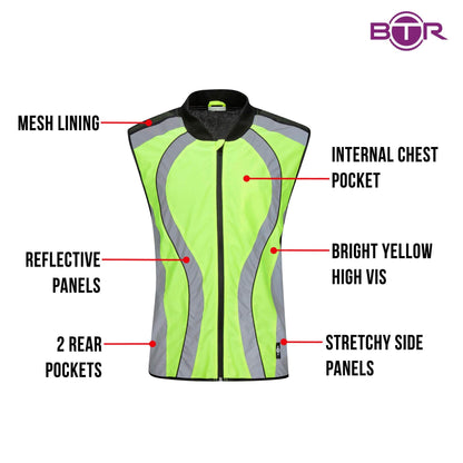 BTR High Visibility & Reflective Cycling, Running, Riding Gilet & Vest