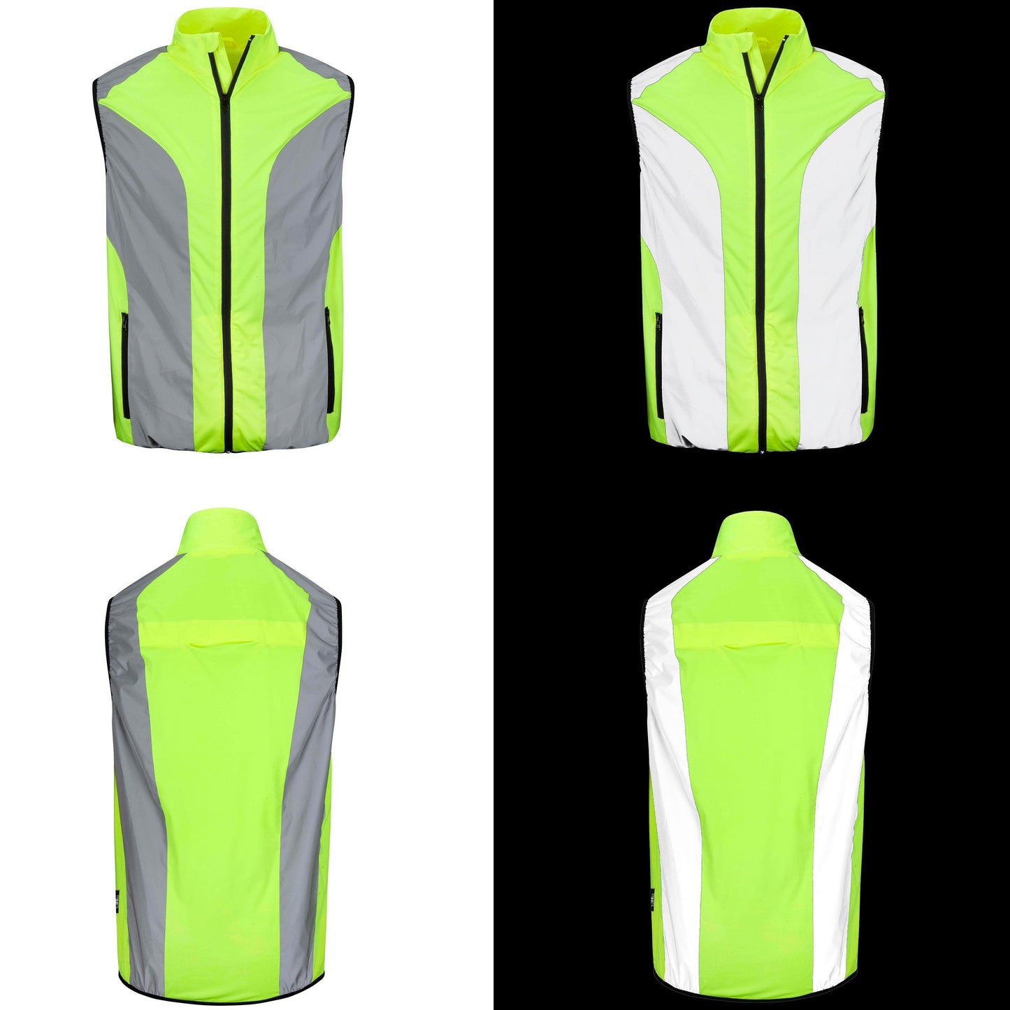 BTR mens yellow hi vis gilet front and back views