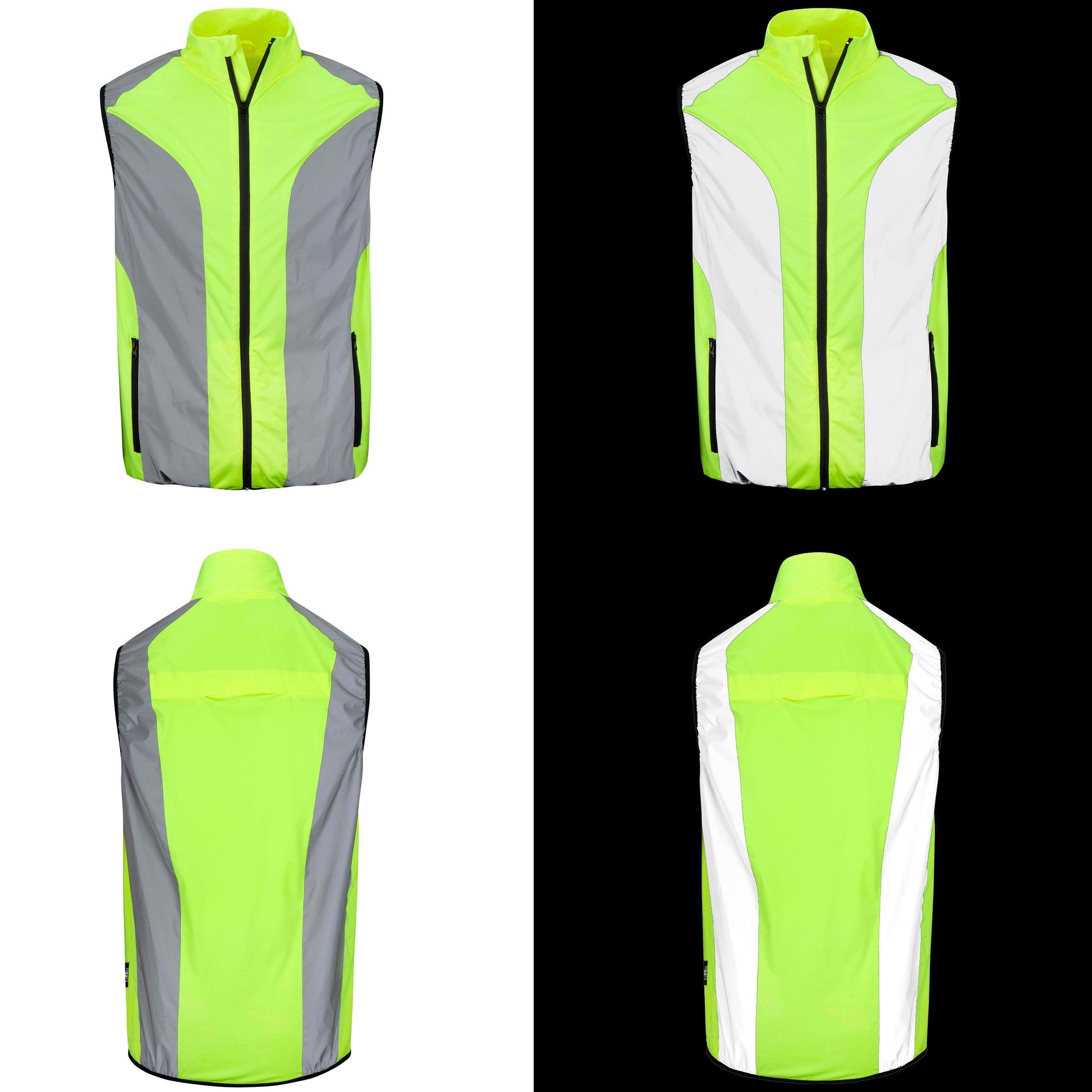 BTR mens yellow hi vis gilet front and back views