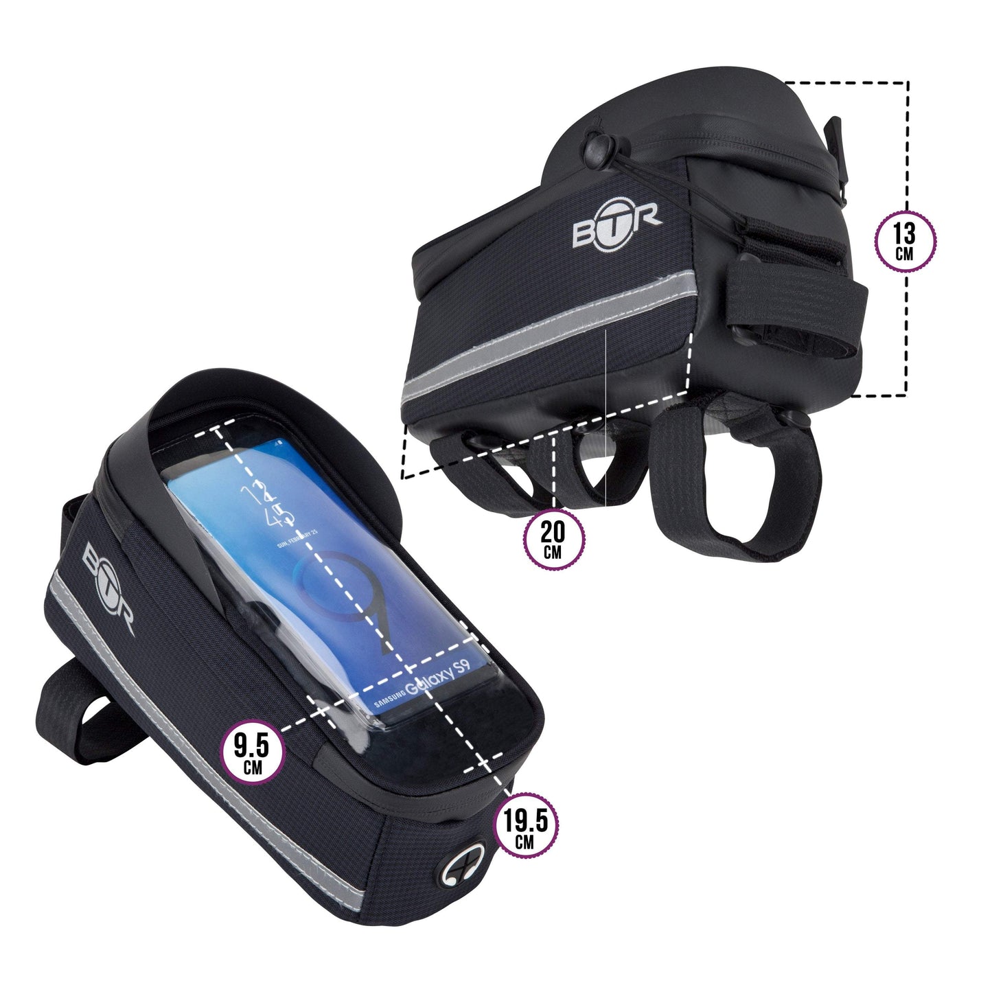 BTR Bike Top Tube Bag with Phone Holder - Waterproof Crossbar Frame Bag