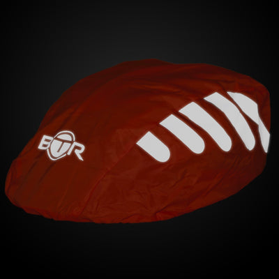 Waterproof high viz reflective orange bike helmet cover at night