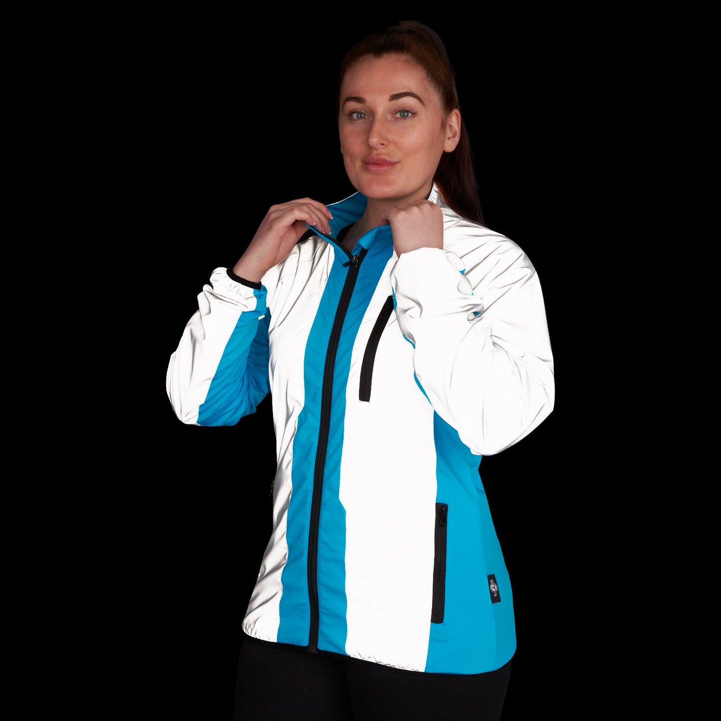 BTR womens blue hi vis jacket worn at night