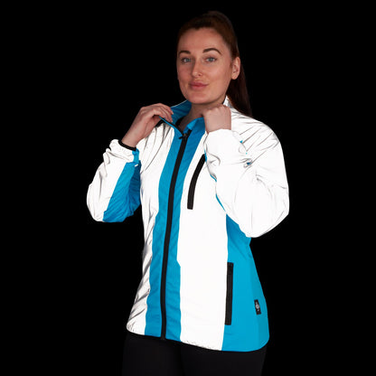 BTR womens blue hi vis jacket worn at night