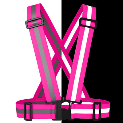 Fluorescent pink hi vis reflective sash for cycling, running and horse riding etc