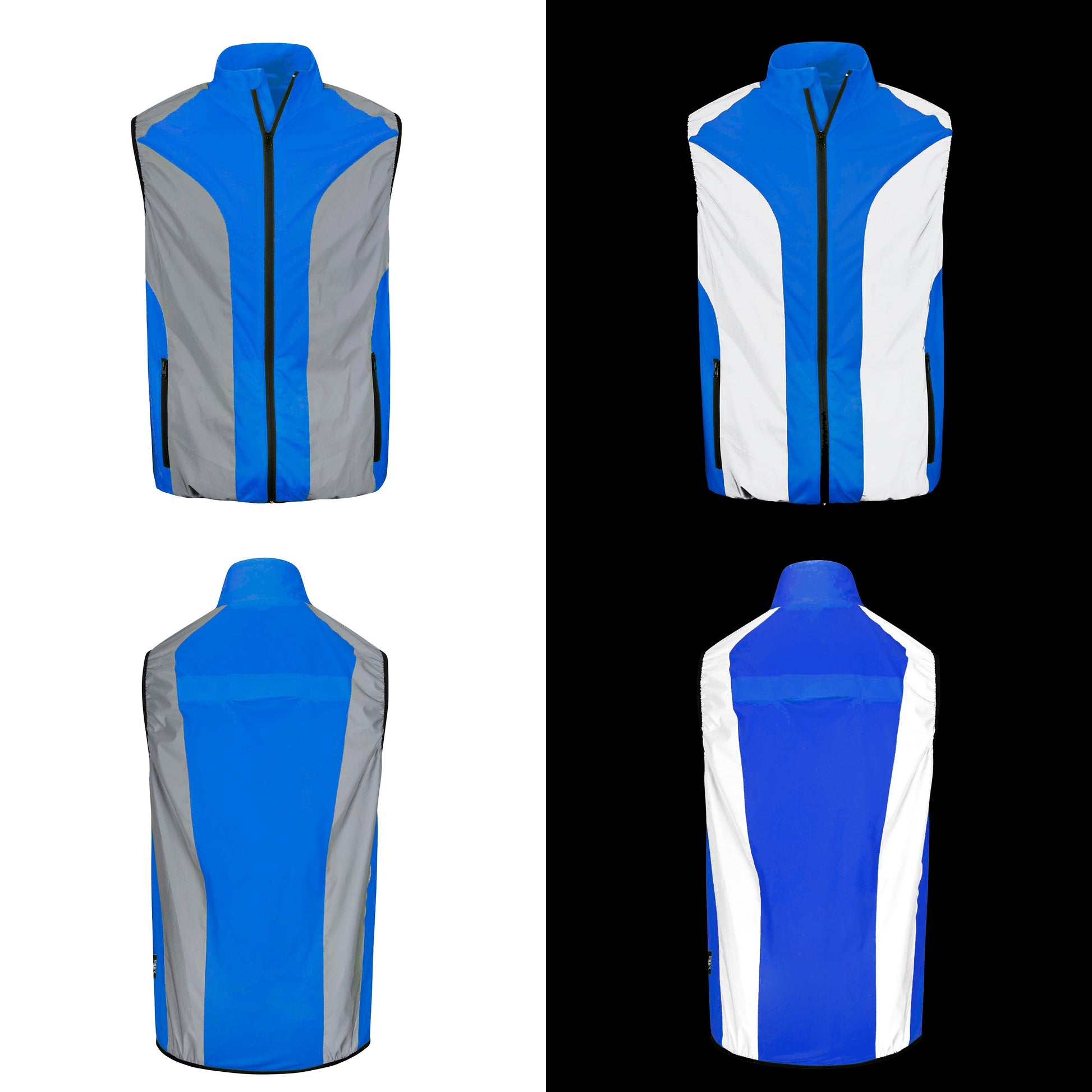 BTR mens blue hi vis gilet front and back views