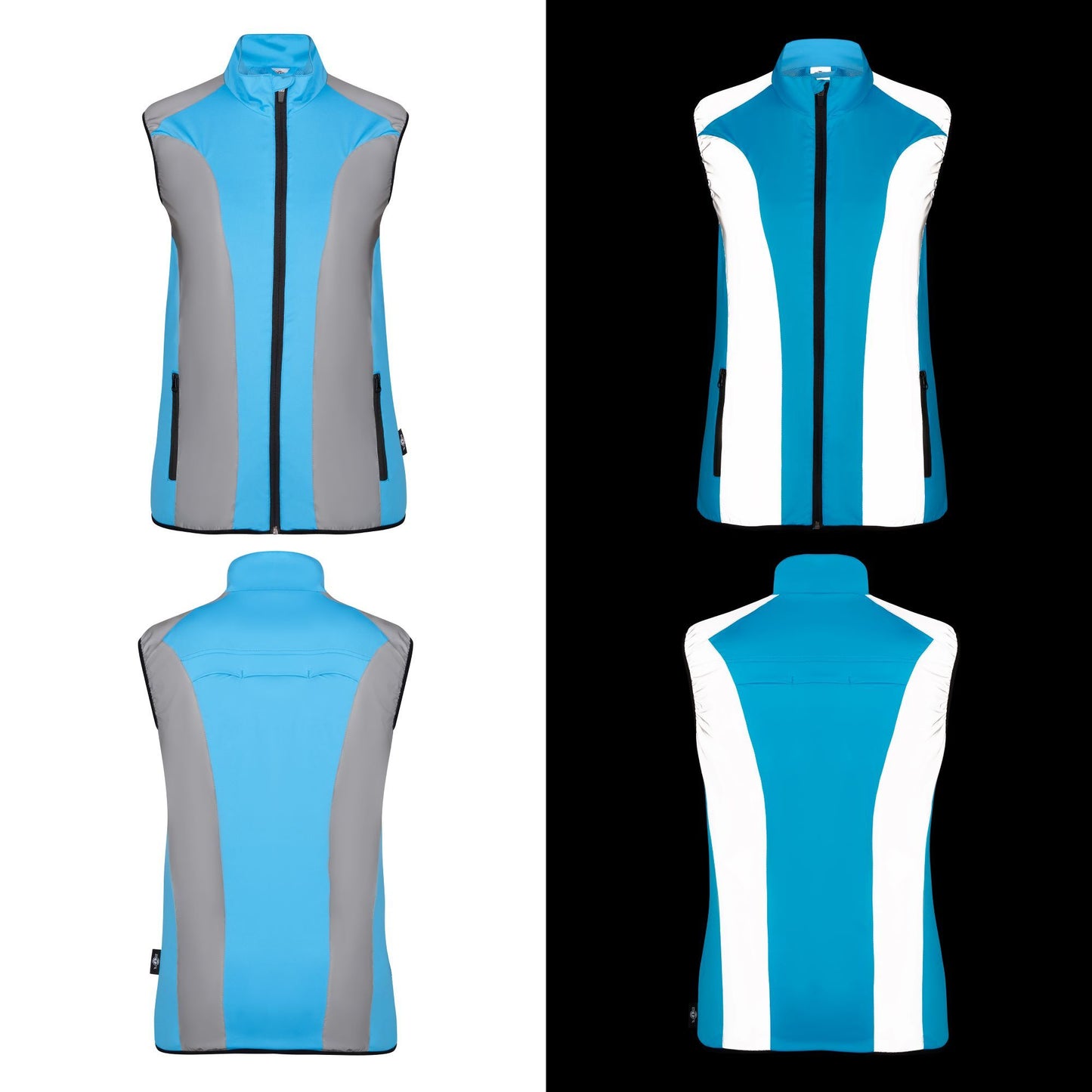 BTR womens blue hi vis gilet front and back views