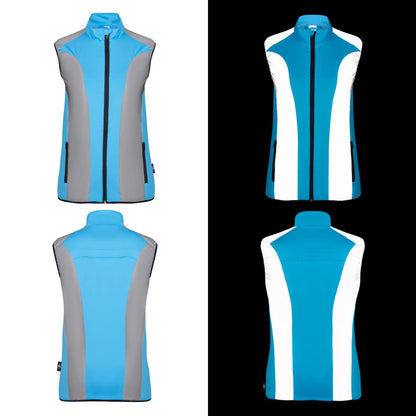 BTR womens blue hi vis gilet front and back views
