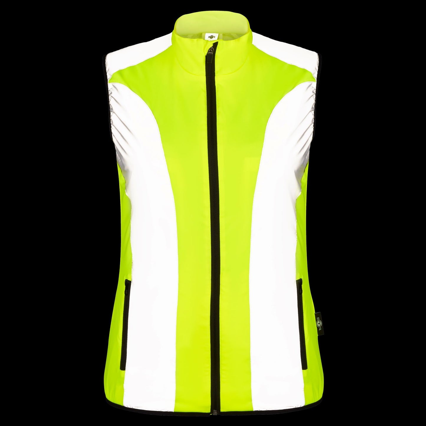 BTR womens yellow hi vis gilet front and back views