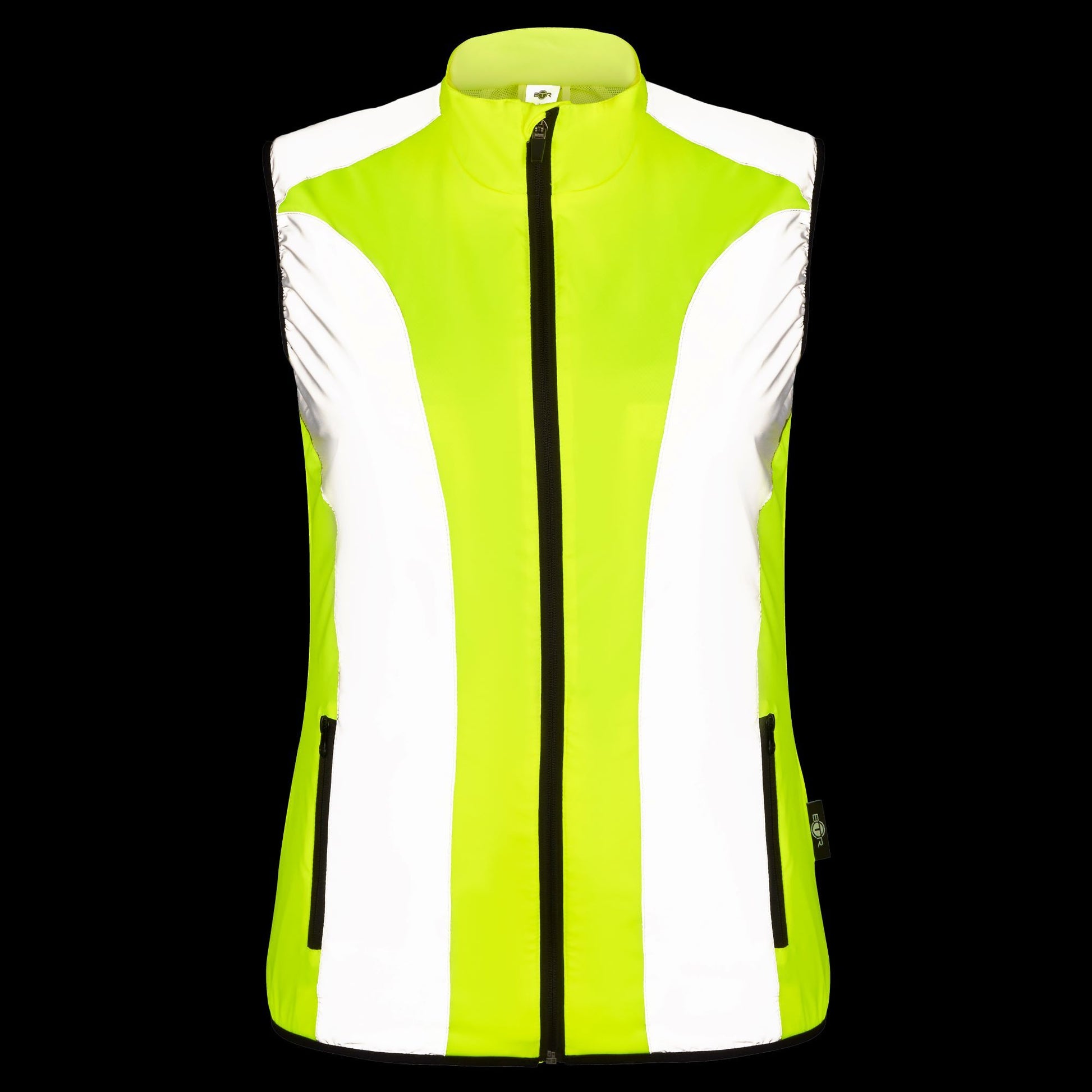 BTR womens yellow hi vis gilet front and back views