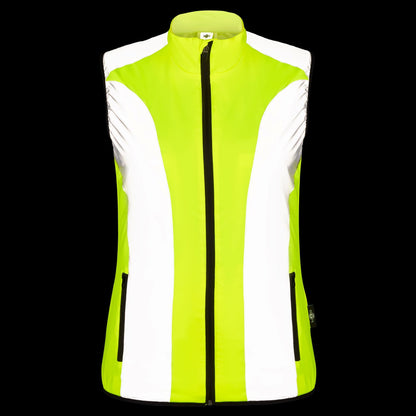 BTR womens yellow hi vis gilet front and back views