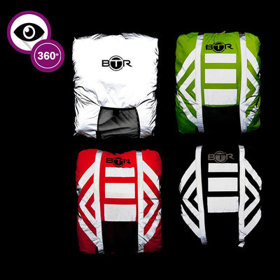 BTR Waterproof High Vis Reflective Backpack Rain Cover with 2 x LED Bicycle Lights