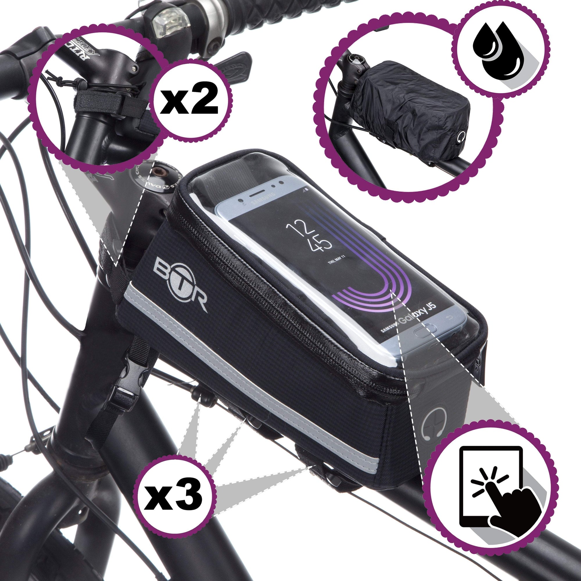 BTR Deluxe Bike Phone Bag Holder, Phone Mount & Waterproof Rain Cover - BTR  Sports
