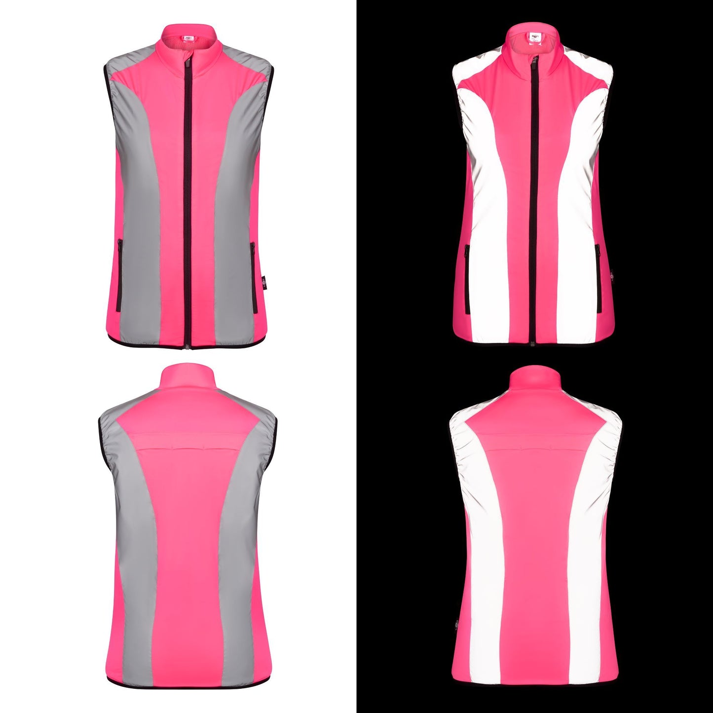 BTR womens pink gilet with reflective panels glowing