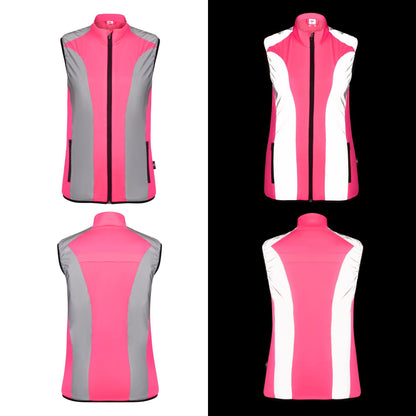 BTR womens pink gilet with reflective panels glowing