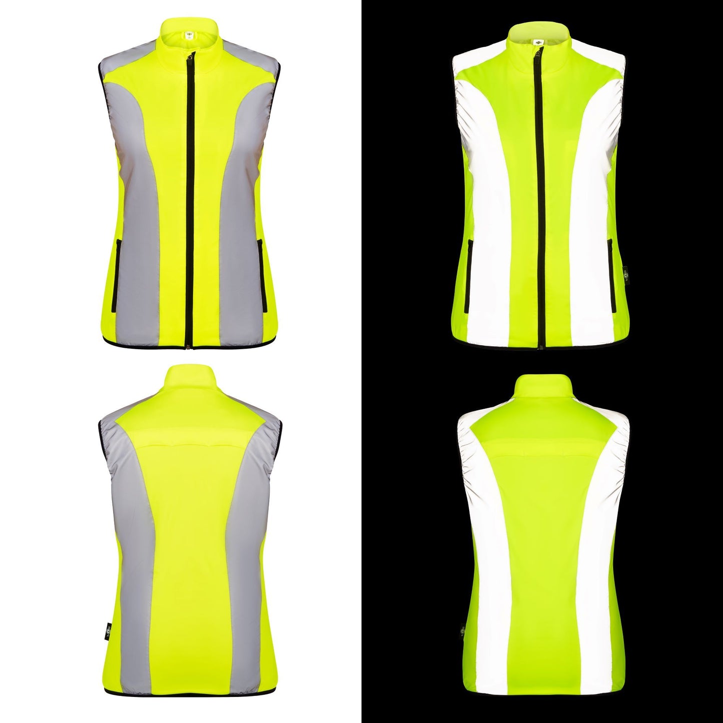 BTR womens yellow gilet with reflective panels glowing