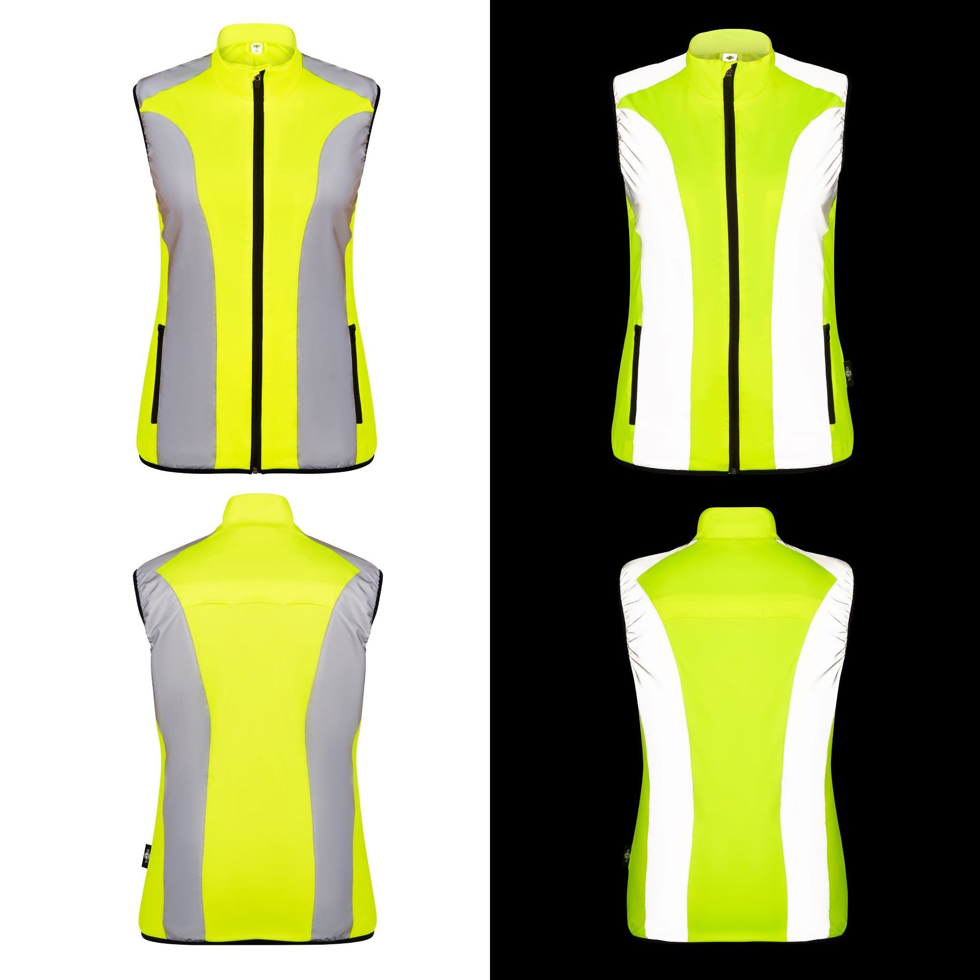 BTR womens yellow gilet with reflective panels glowing