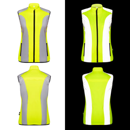 BTR womens yellow gilet with reflective panels glowing