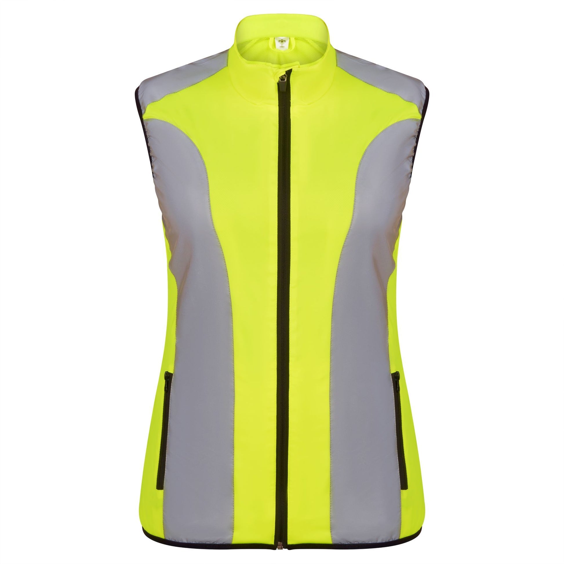 BTR womens yellow reflective gilet front view