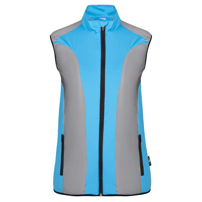 BTR womens blue reflective gilet front view