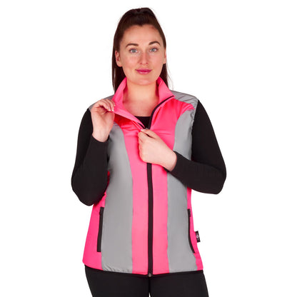 BTR womens pink reflective gilet worn by a model