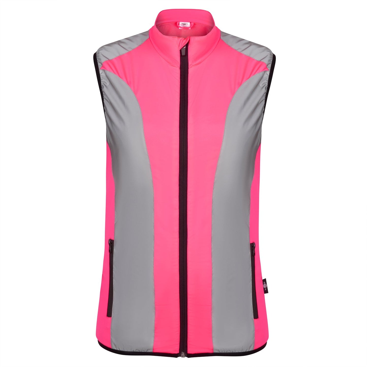 BTR womens pink reflective gilet front view
