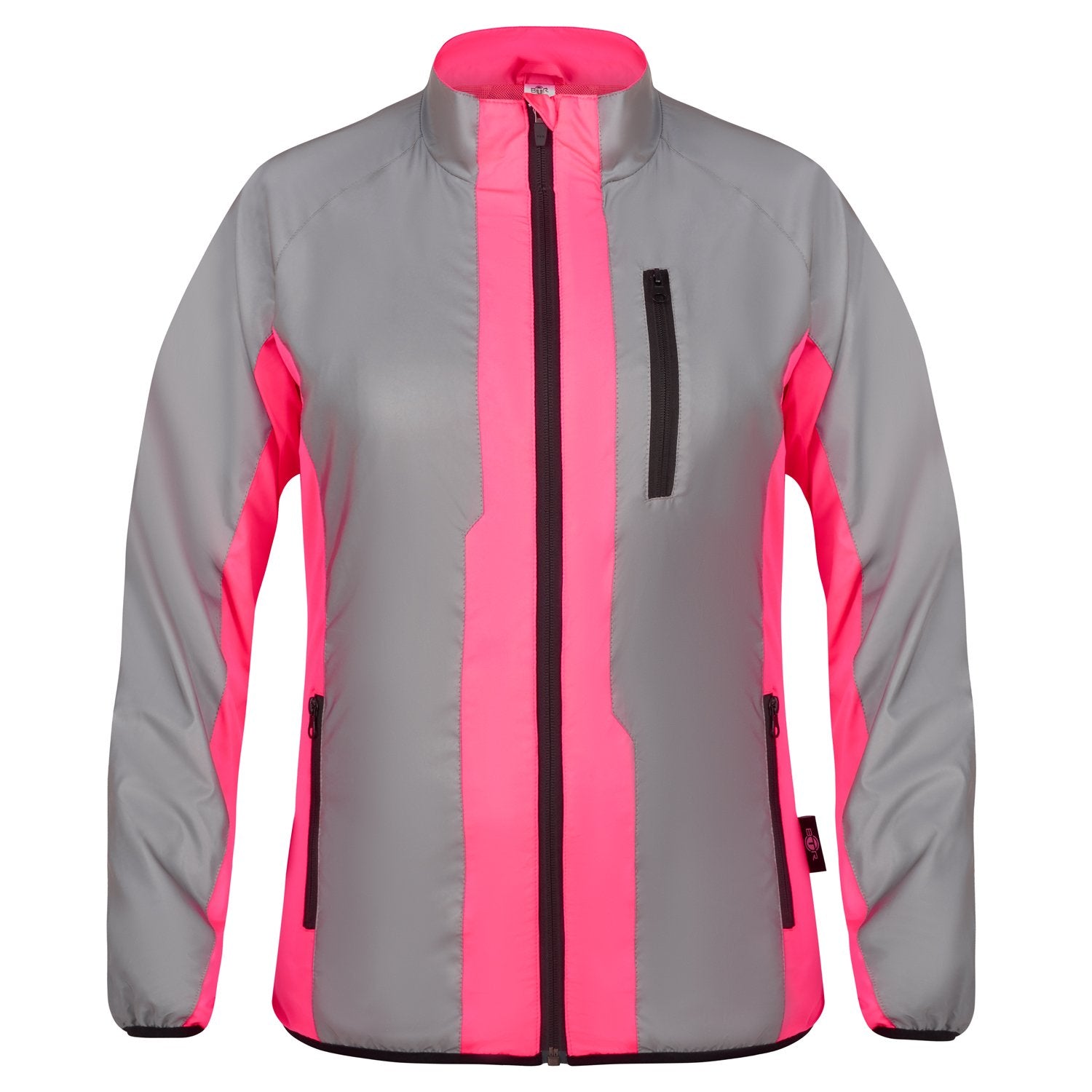 BTR womens pink jacket front with reflective panels