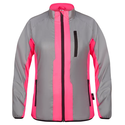 BTR womens pink jacket front with reflective panels