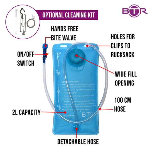 BTR 2L Hydration Bladder, BPA-Free Water Bag for Running, Cycling and Hiking