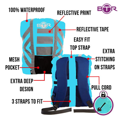 BTR High Visibility Reflective Waterproof Backpack Rucksack Rain Cover