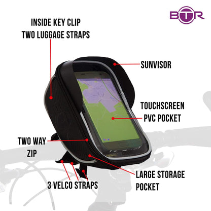 BTR Bike Handlebar Bag with Phone Holder with Sun Visor