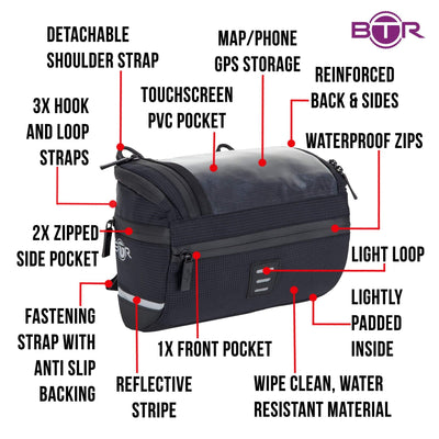 BTR Water Resistant Handlebar Bike Bag with Phone Navigation Pocket