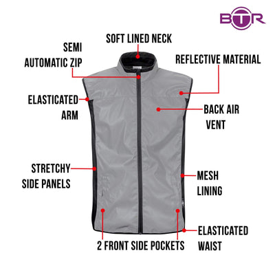 BTR Reflective High Vis Cycling & Running Vest, Gilet 2 Side Pockets - 2P (SECONDS)