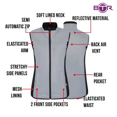 BTR Womens Reflective Cycling & Running High Vis Gilet, Vest