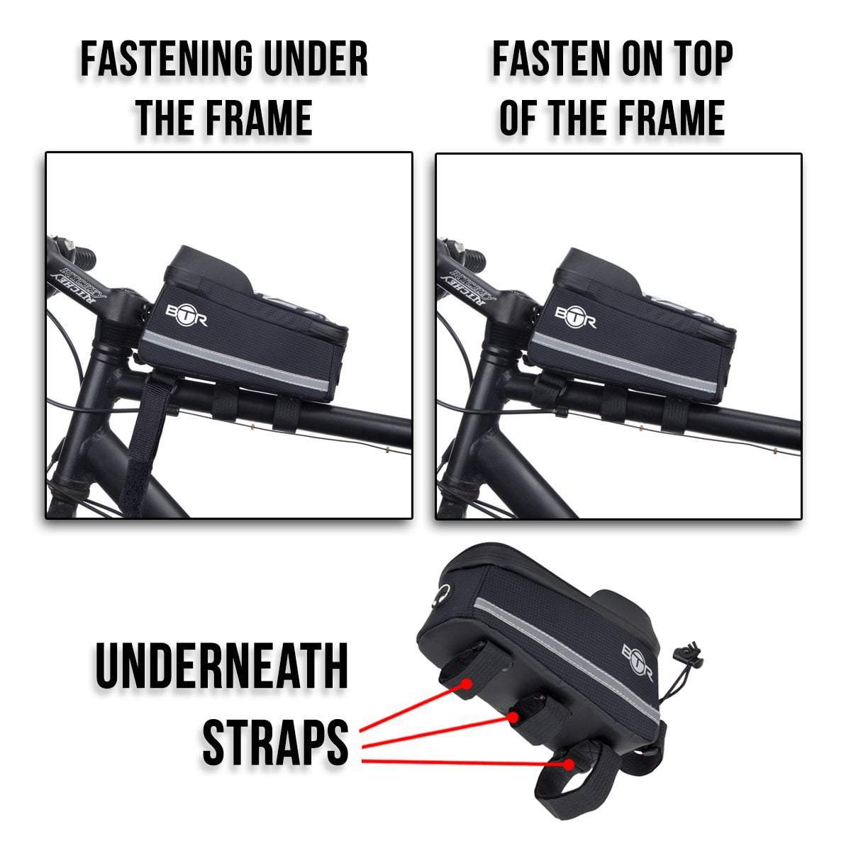 BTR Bike Top Tube Bag with Phone Holder - Waterproof Crossbar Frame Bag