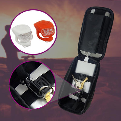 BTR Deluxe Bicycle Handlebar Bike Phone Bag with Built-in Sunvisor & 2 x LED Bicycle Lights