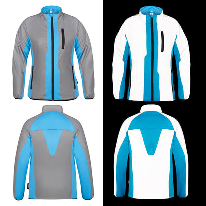 BTR womens blue jacket front and back views