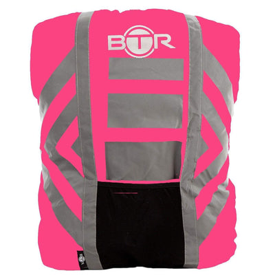 Pink hi vis waterproof backpack cover with reflective tape