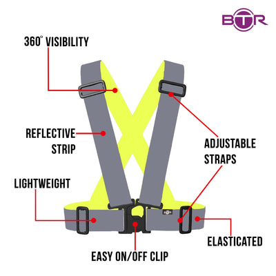 BTR Cycling & Running High Vis Reflective Fluorescent Vests, Sashes