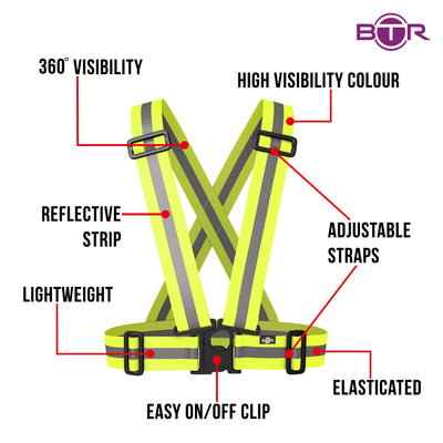 BTR Cycling & Running High Vis Reflective Fluorescent Vests, Sashes