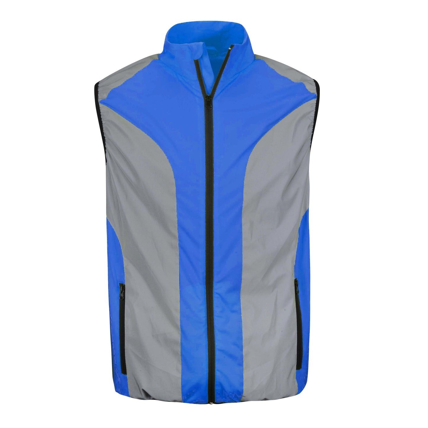BTR mens blue reflective gilet front view