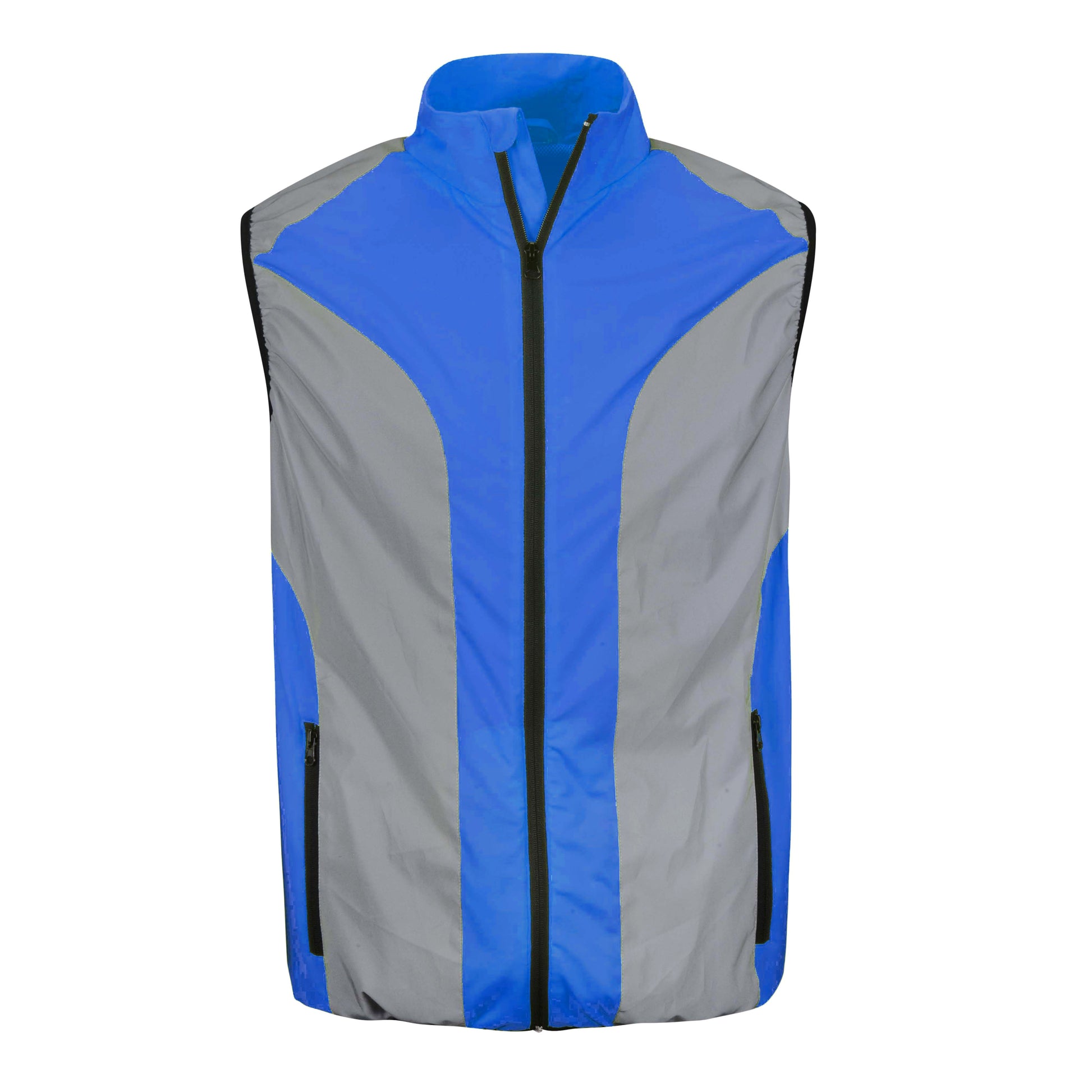 BTR mens blue reflective gilet front view